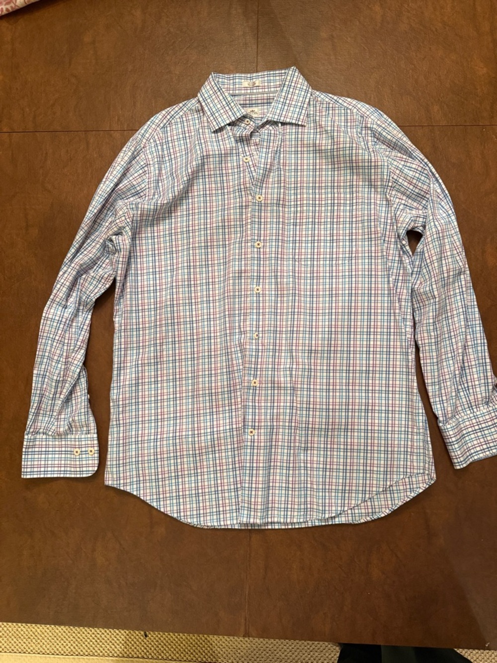 Peter Millar Never Worn Light Blue and Purple Plaid Long-Sleeve Dress Shirt